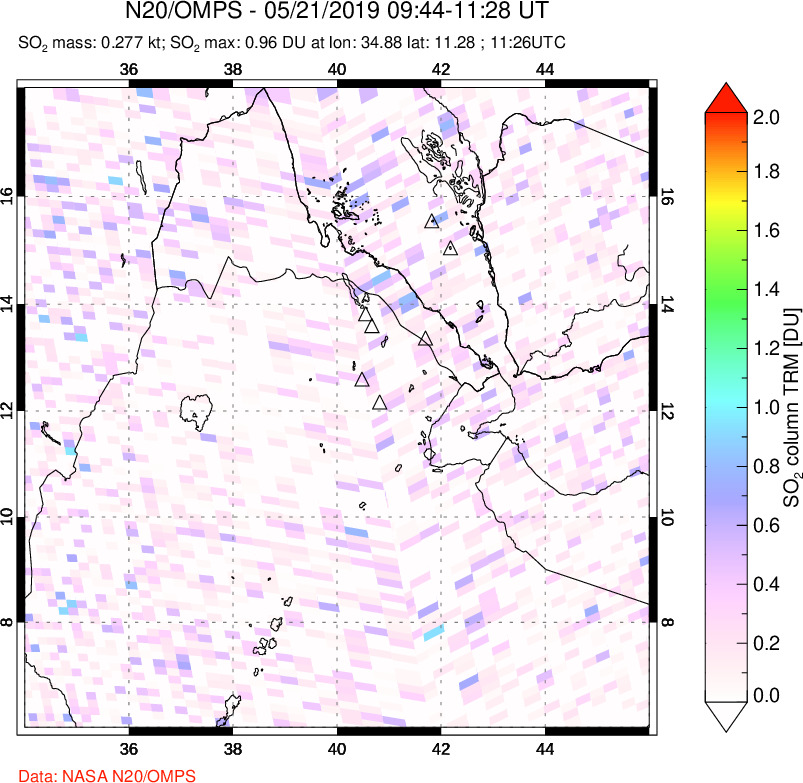 A sulfur dioxide image over Afar and southern Red Sea on May 21, 2019.