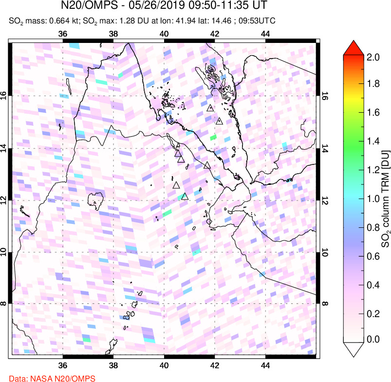 A sulfur dioxide image over Afar and southern Red Sea on May 26, 2019.