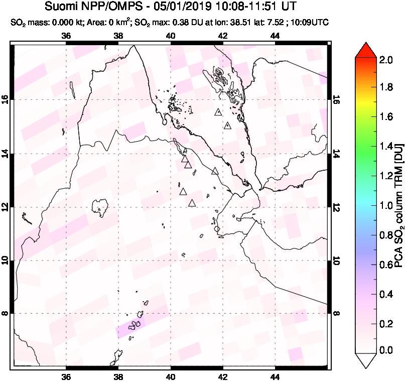A sulfur dioxide image over Afar and southern Red Sea on May 01, 2019.