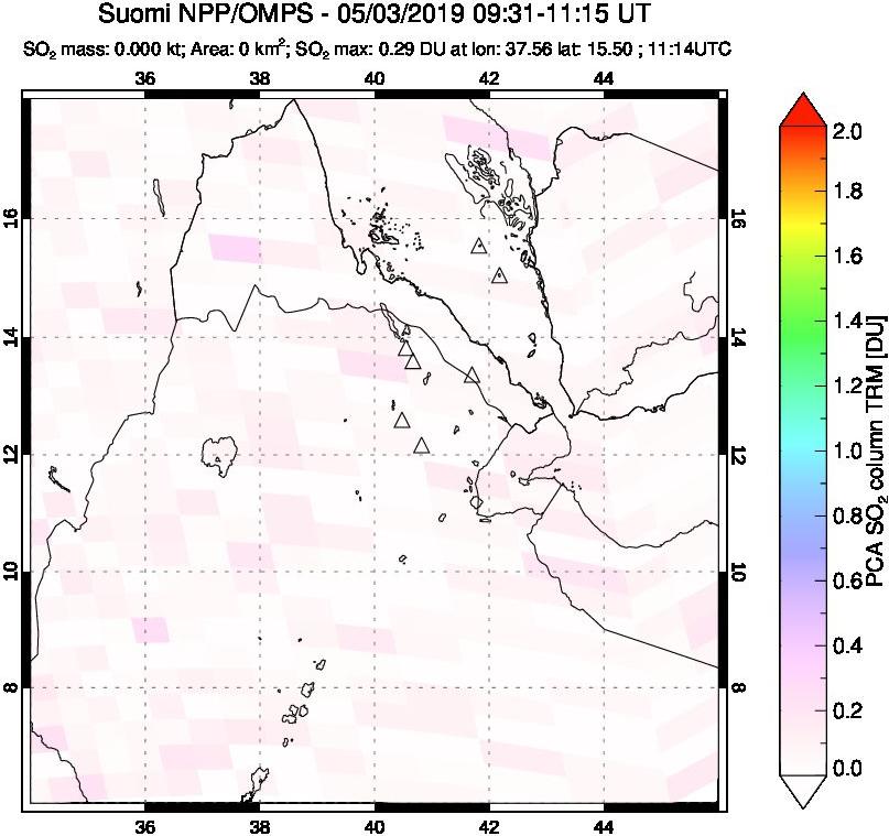 A sulfur dioxide image over Afar and southern Red Sea on May 03, 2019.