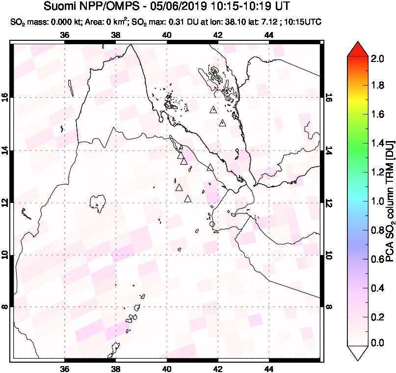 A sulfur dioxide image over Afar and southern Red Sea on May 06, 2019.