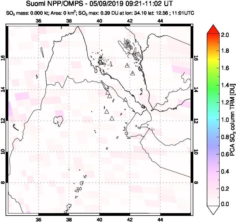 A sulfur dioxide image over Afar and southern Red Sea on May 09, 2019.