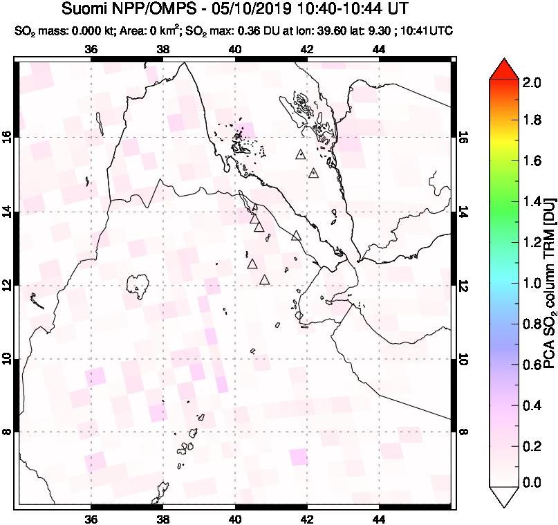 A sulfur dioxide image over Afar and southern Red Sea on May 10, 2019.