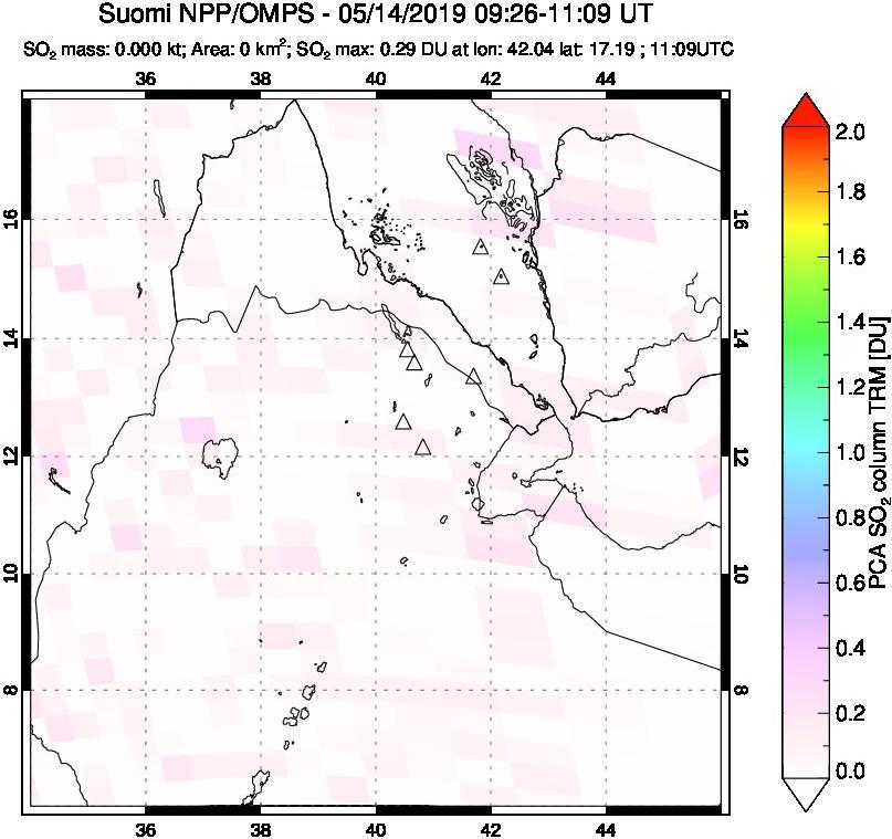 A sulfur dioxide image over Afar and southern Red Sea on May 14, 2019.