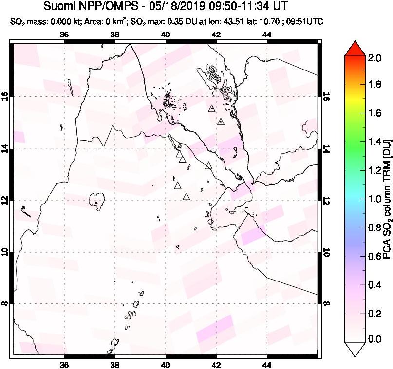 A sulfur dioxide image over Afar and southern Red Sea on May 18, 2019.