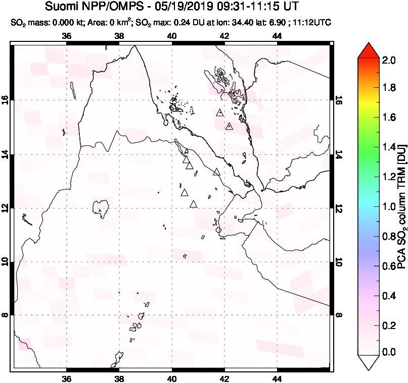 A sulfur dioxide image over Afar and southern Red Sea on May 19, 2019.