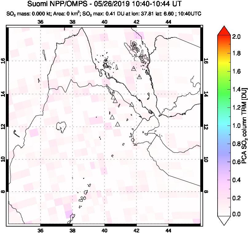 A sulfur dioxide image over Afar and southern Red Sea on May 26, 2019.