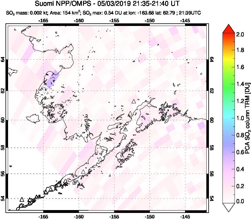 A sulfur dioxide image over Alaska, USA on May 03, 2019.
