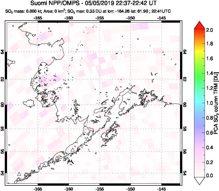 A sulfur dioxide image over Alaska, USA on May 05, 2019.