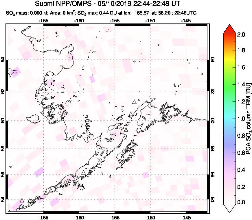A sulfur dioxide image over Alaska, USA on May 10, 2019.