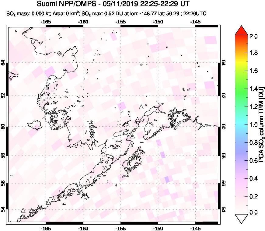 A sulfur dioxide image over Alaska, USA on May 11, 2019.