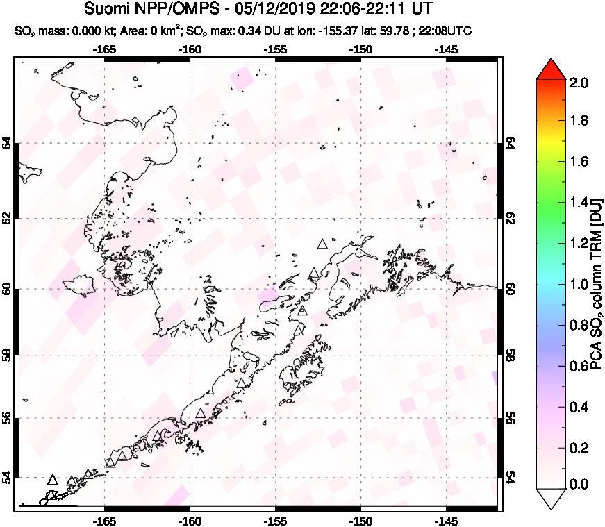 A sulfur dioxide image over Alaska, USA on May 12, 2019.