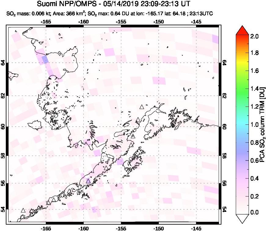 A sulfur dioxide image over Alaska, USA on May 14, 2019.