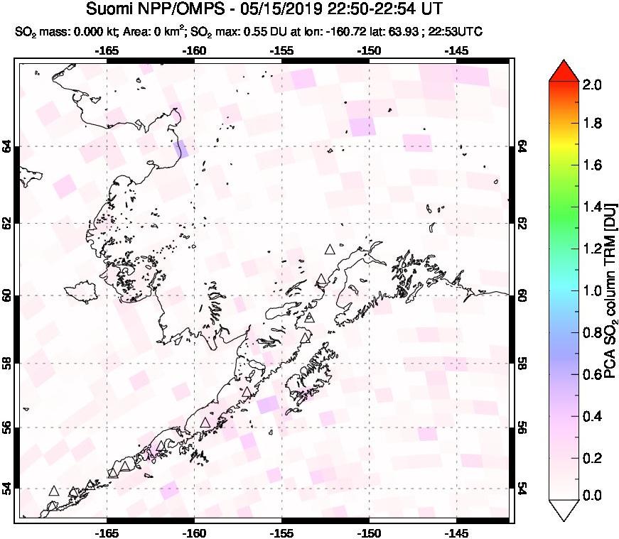A sulfur dioxide image over Alaska, USA on May 15, 2019.