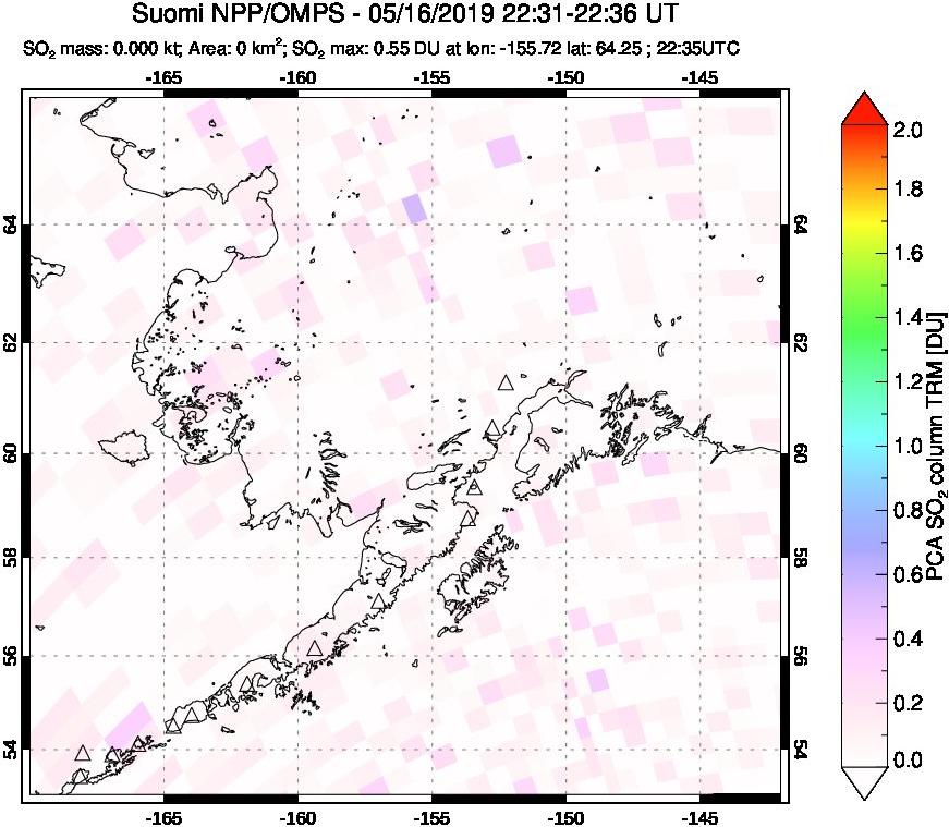 A sulfur dioxide image over Alaska, USA on May 16, 2019.
