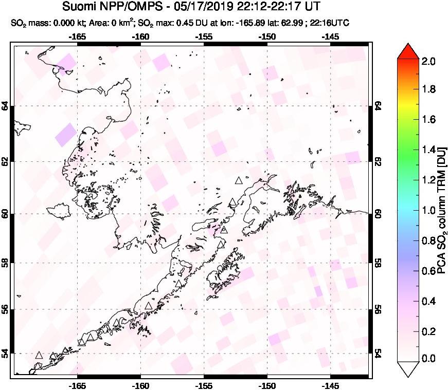 A sulfur dioxide image over Alaska, USA on May 17, 2019.