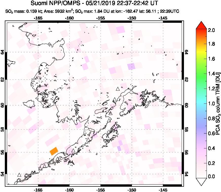 A sulfur dioxide image over Alaska, USA on May 21, 2019.