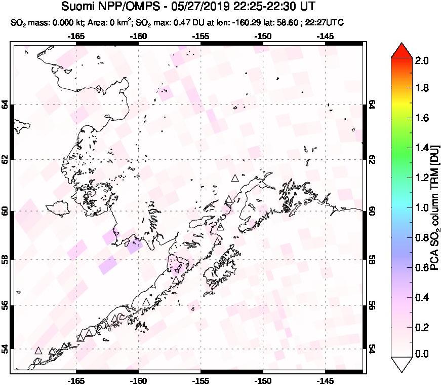 A sulfur dioxide image over Alaska, USA on May 27, 2019.