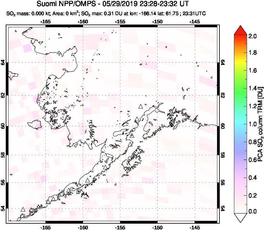 A sulfur dioxide image over Alaska, USA on May 29, 2019.