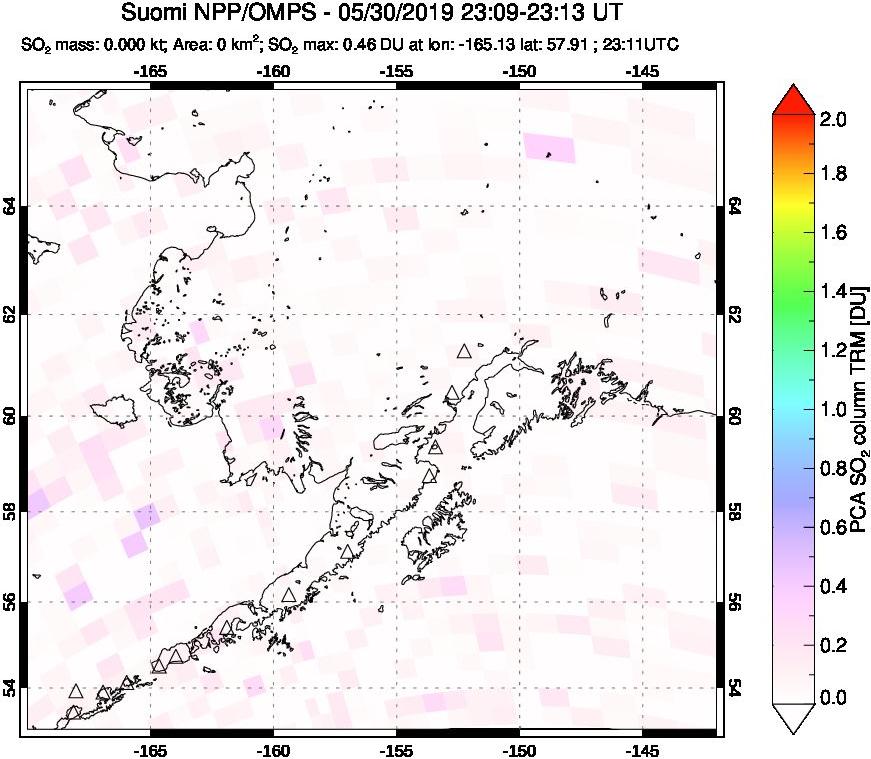 A sulfur dioxide image over Alaska, USA on May 30, 2019.