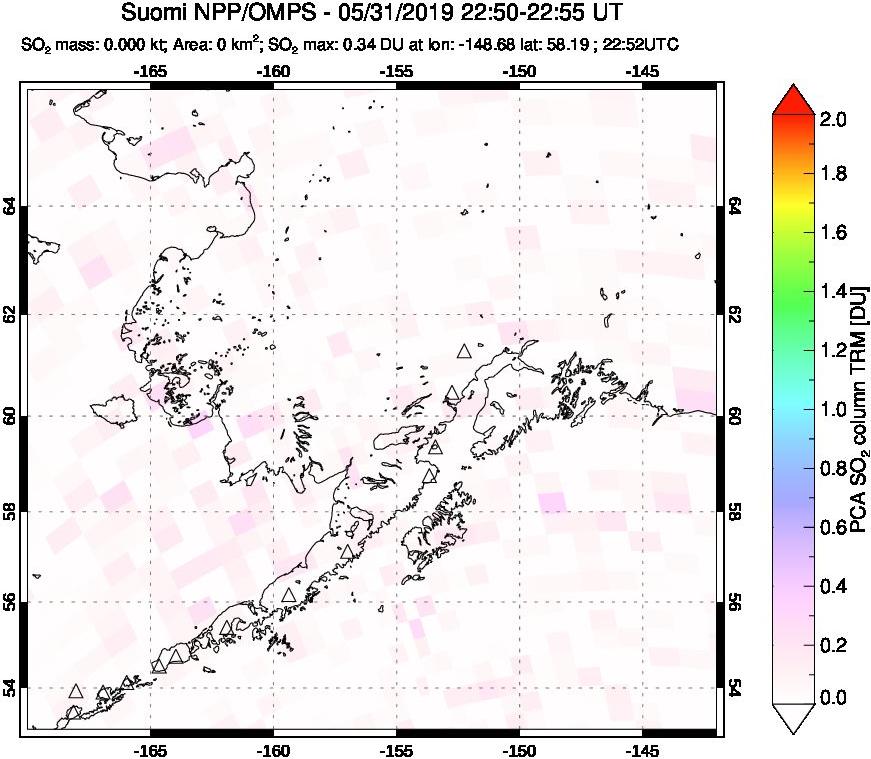 A sulfur dioxide image over Alaska, USA on May 31, 2019.