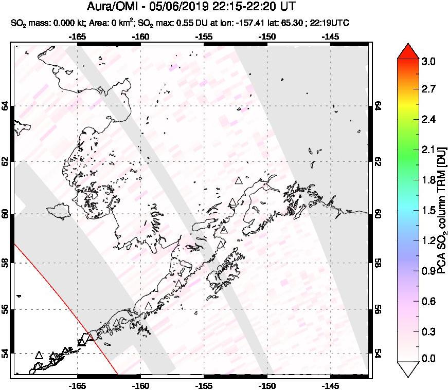 A sulfur dioxide image over Alaska, USA on May 06, 2019.