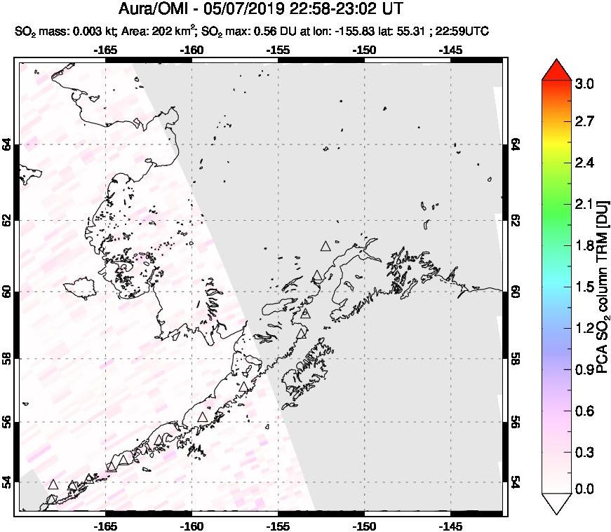 A sulfur dioxide image over Alaska, USA on May 07, 2019.