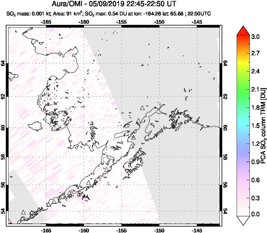 A sulfur dioxide image over Alaska, USA on May 09, 2019.