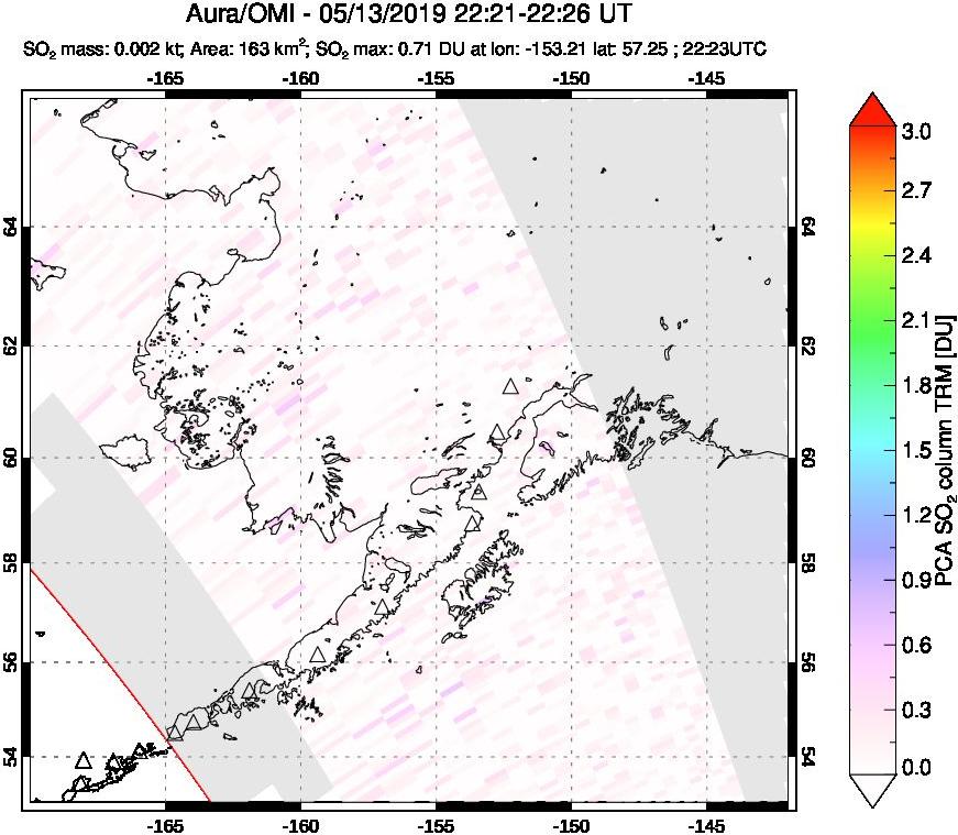 A sulfur dioxide image over Alaska, USA on May 13, 2019.
