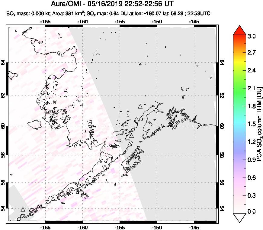 A sulfur dioxide image over Alaska, USA on May 16, 2019.