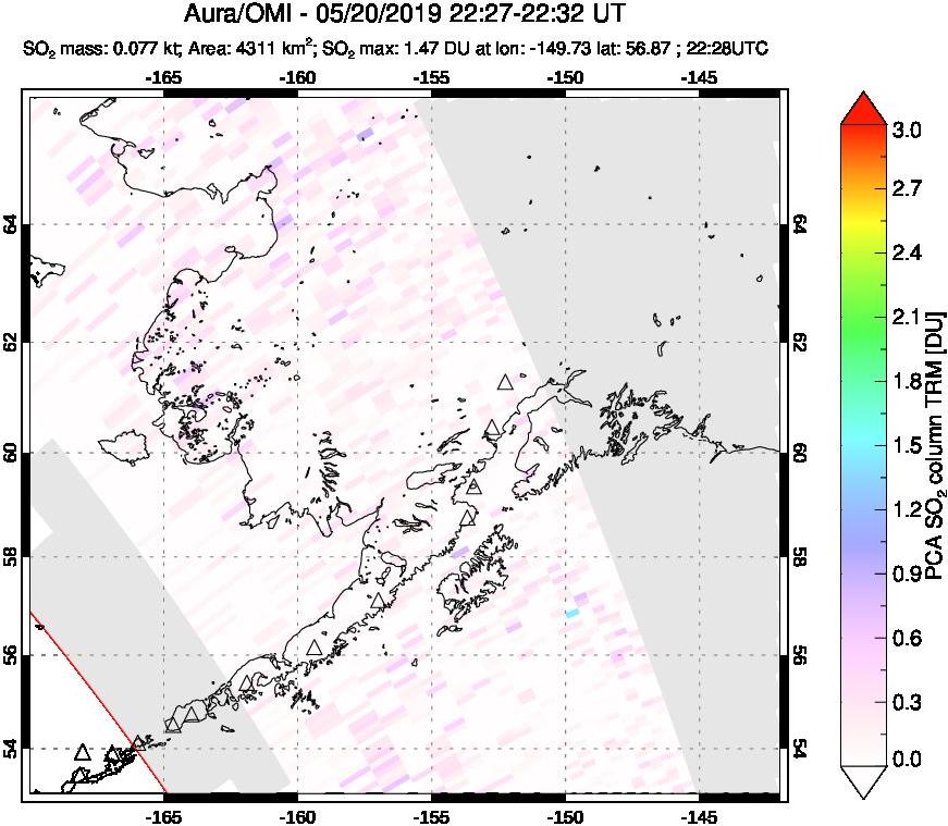 A sulfur dioxide image over Alaska, USA on May 20, 2019.