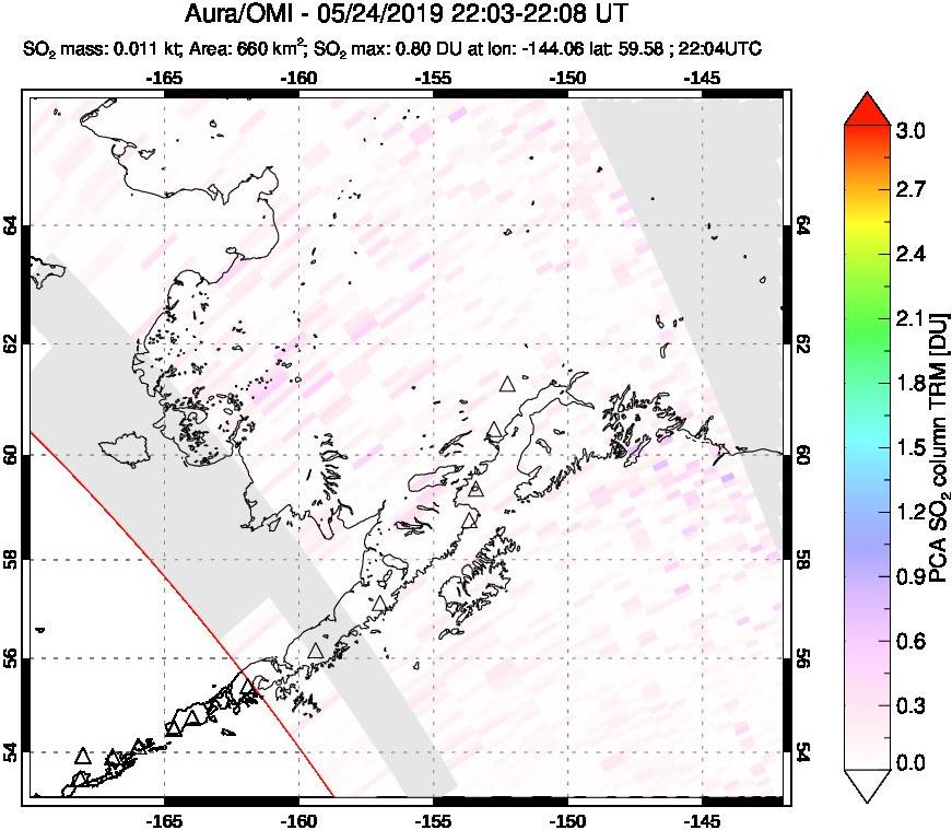A sulfur dioxide image over Alaska, USA on May 24, 2019.
