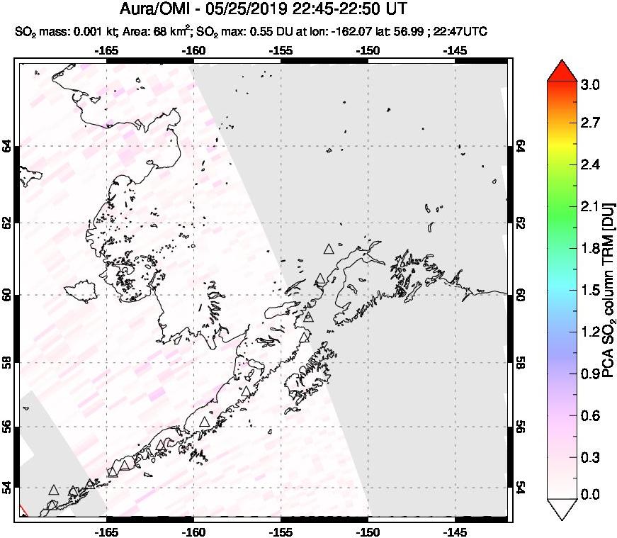 A sulfur dioxide image over Alaska, USA on May 25, 2019.