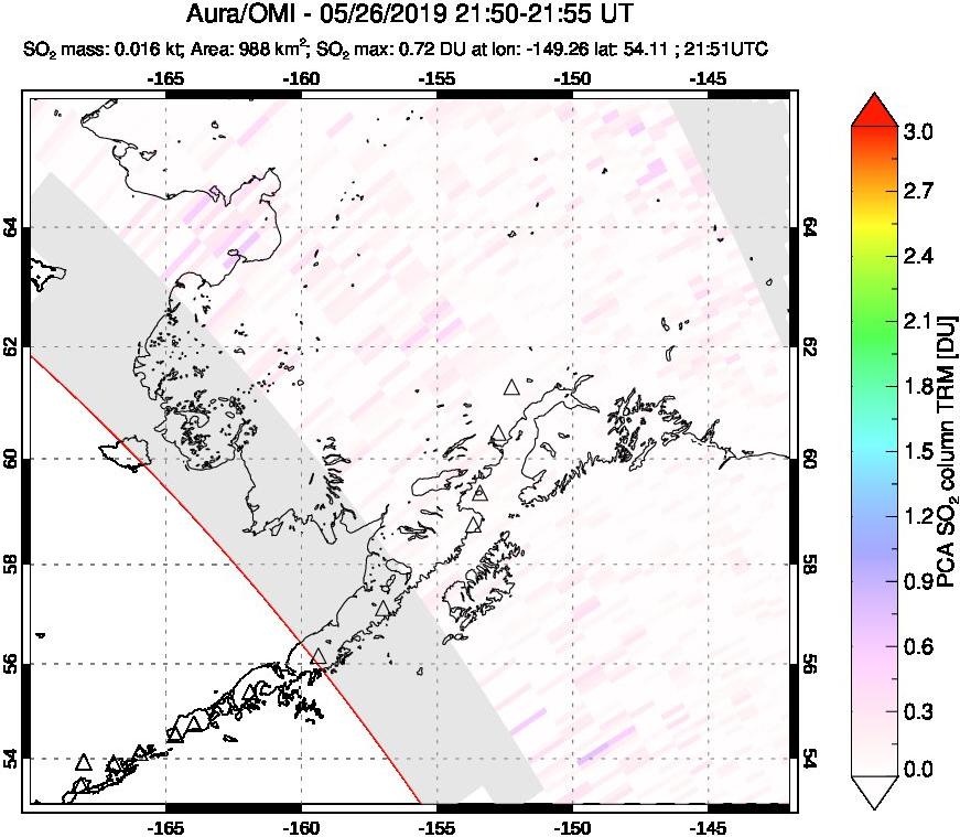 A sulfur dioxide image over Alaska, USA on May 26, 2019.