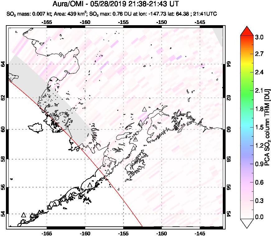 A sulfur dioxide image over Alaska, USA on May 28, 2019.