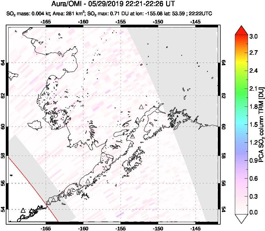 A sulfur dioxide image over Alaska, USA on May 29, 2019.