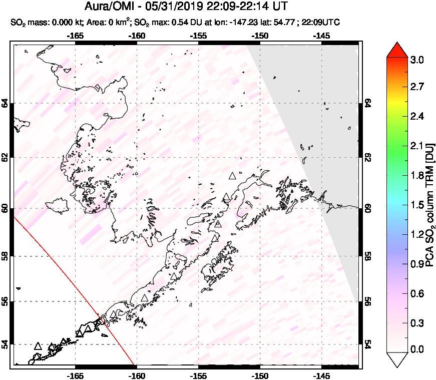 A sulfur dioxide image over Alaska, USA on May 31, 2019.