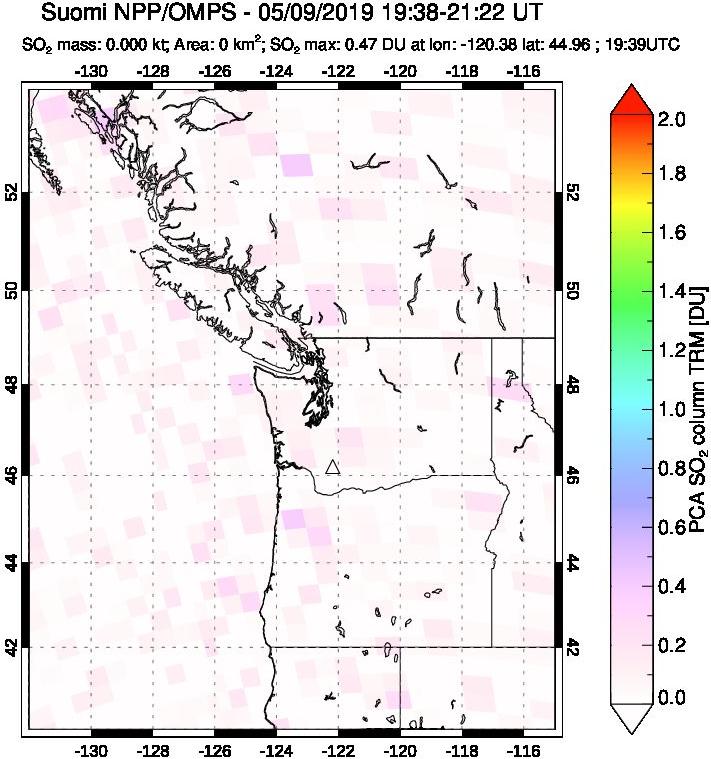 A sulfur dioxide image over Cascade Range, USA on May 09, 2019.