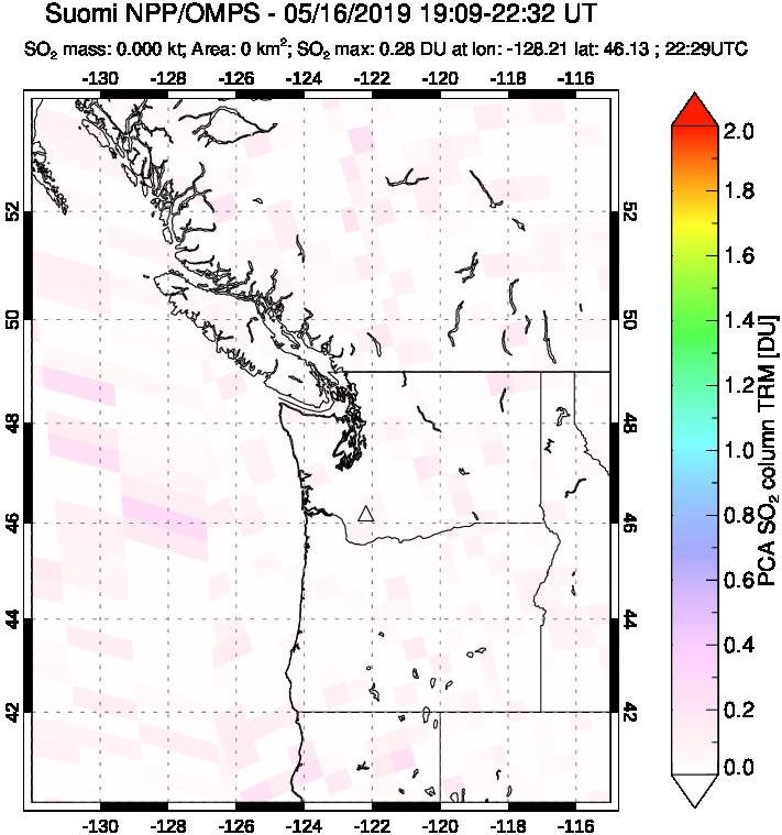 A sulfur dioxide image over Cascade Range, USA on May 16, 2019.