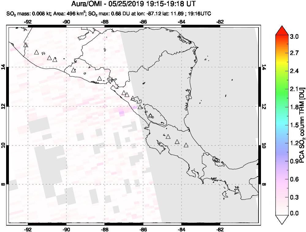 A sulfur dioxide image over Central America on May 25, 2019.