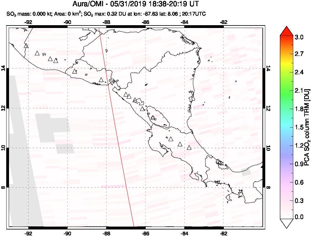 A sulfur dioxide image over Central America on May 31, 2019.