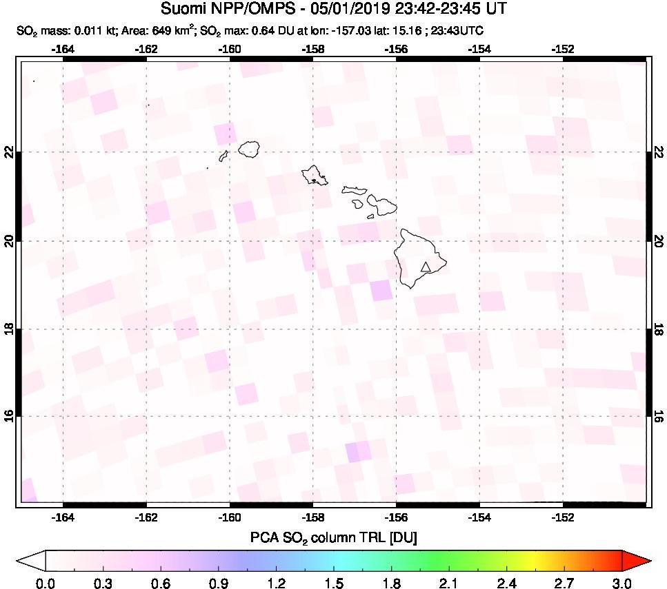 A sulfur dioxide image over Hawaii, USA on May 01, 2019.