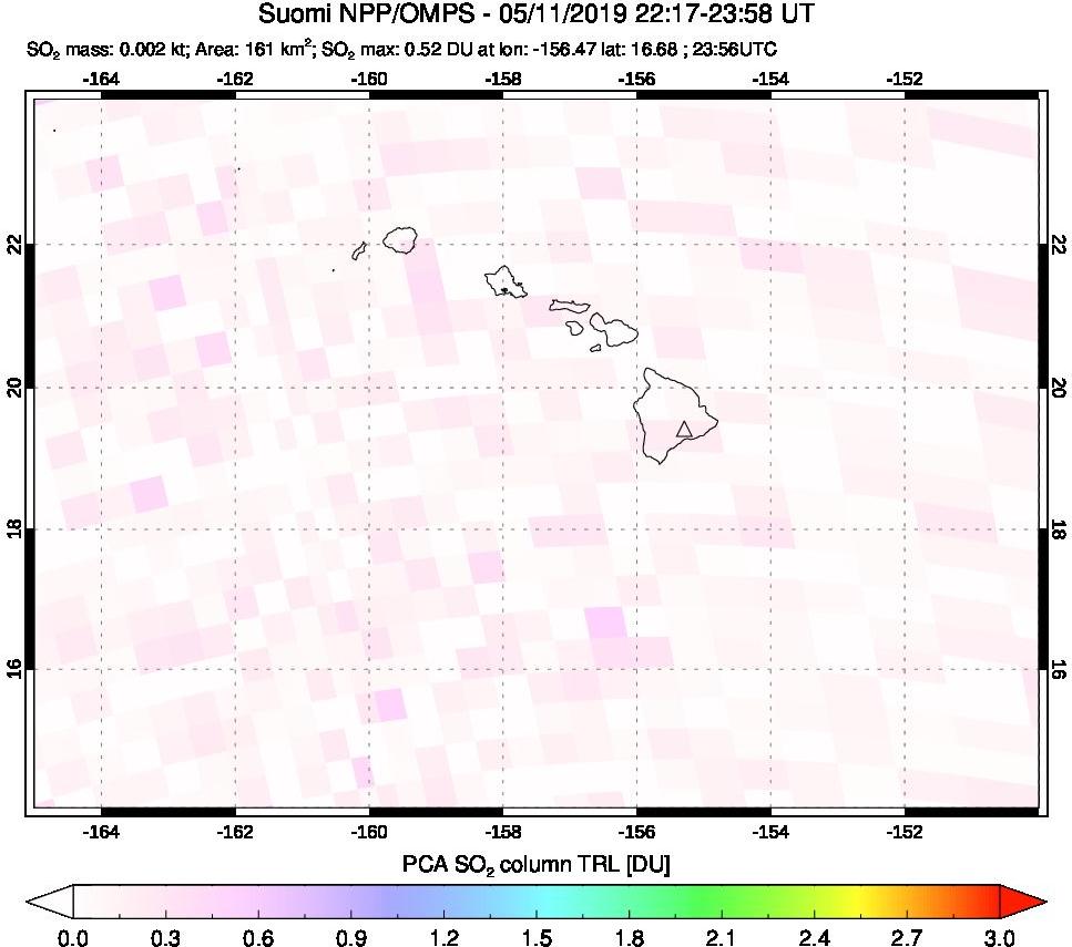 A sulfur dioxide image over Hawaii, USA on May 11, 2019.