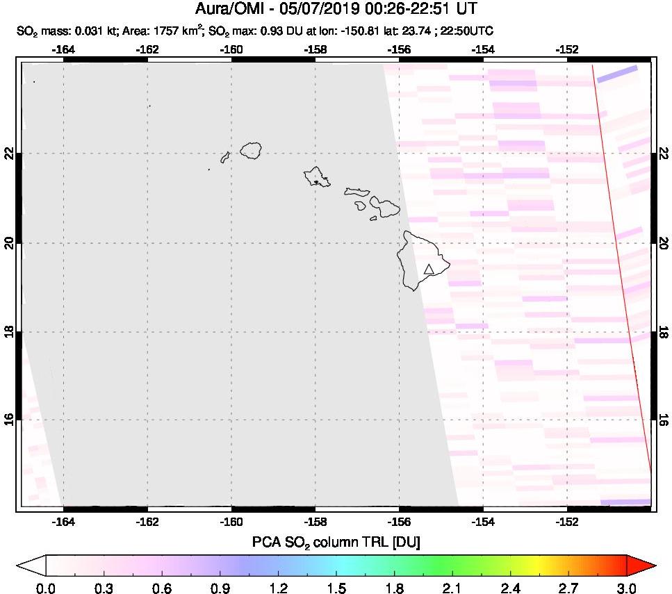 A sulfur dioxide image over Hawaii, USA on May 07, 2019.
