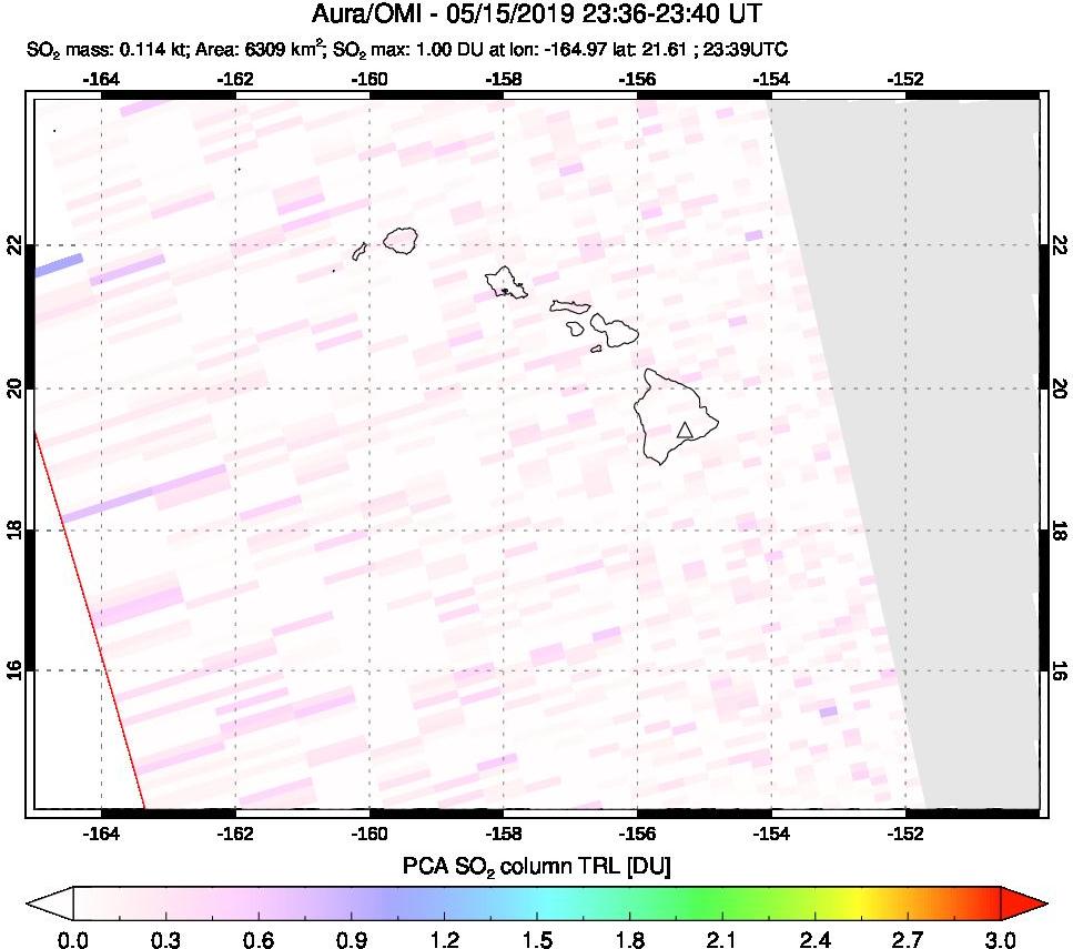 A sulfur dioxide image over Hawaii, USA on May 15, 2019.