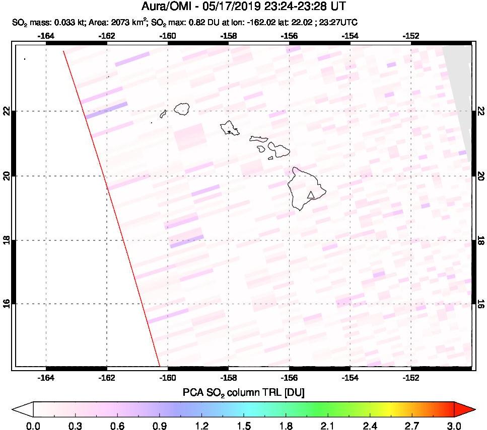 A sulfur dioxide image over Hawaii, USA on May 17, 2019.