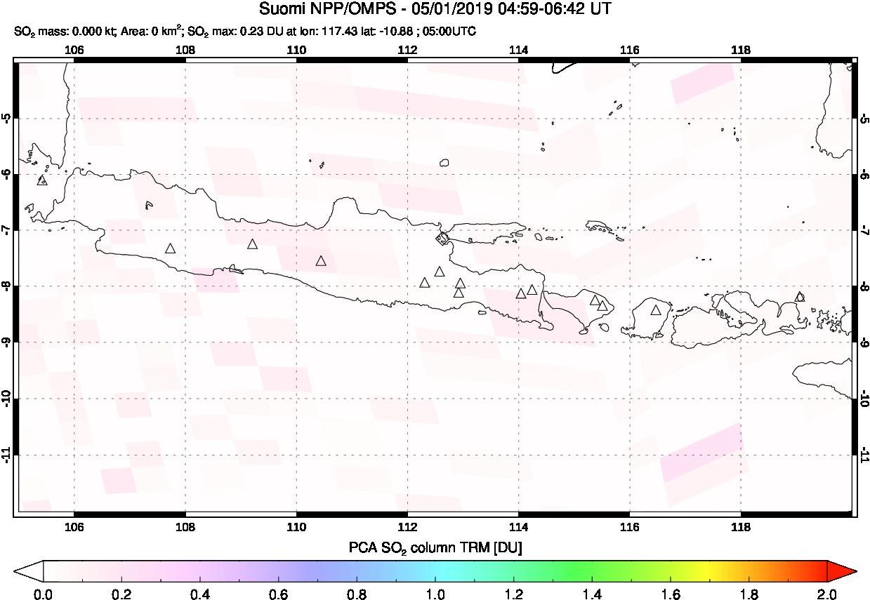 A sulfur dioxide image over Java, Indonesia on May 01, 2019.