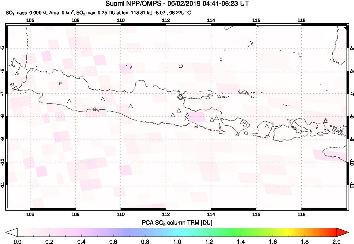 A sulfur dioxide image over Java, Indonesia on May 02, 2019.
