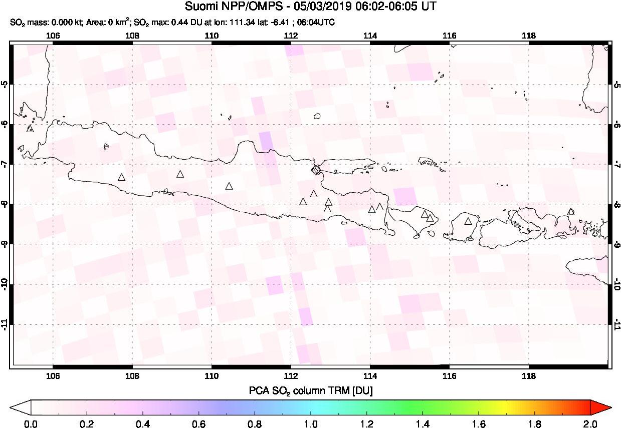 A sulfur dioxide image over Java, Indonesia on May 03, 2019.