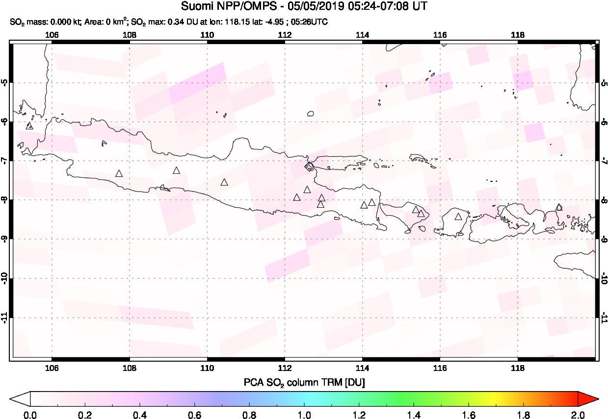 A sulfur dioxide image over Java, Indonesia on May 05, 2019.
